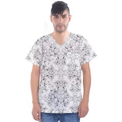 Black And White Decorative Ornate Pattern Men s V-neck Scrub Top