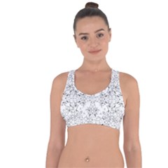 Black And White Decorative Ornate Pattern Cross String Back Sports Bra by dflcprintsclothing