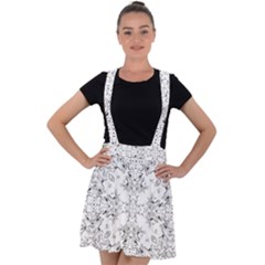 Black And White Decorative Ornate Pattern Velvet Suspender Skater Skirt by dflcprintsclothing