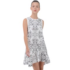 Black And White Decorative Ornate Pattern Frill Swing Dress by dflcprintsclothing