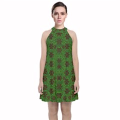 Rose Stars So Beautiful On Green Velvet Halter Neckline Dress  by pepitasart