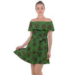 Rose Stars So Beautiful On Green Off Shoulder Velour Dress by pepitasart