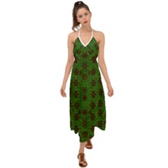 Rose Stars So Beautiful On Green Halter Tie Back Dress 