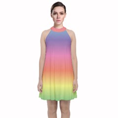 Rainbow Shades Velvet Halter Neckline Dress  by designsbymallika