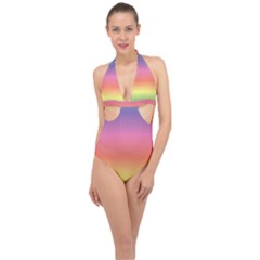 Rainbow Shades Halter Front Plunge Swimsuit by designsbymallika