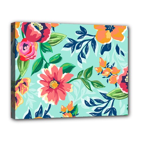 Multi Colour Floral Print Canvas 14  X 11  (stretched) by designsbymallika