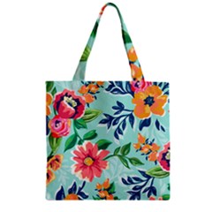 Multi Colour Floral Print Zipper Grocery Tote Bag by designsbymallika