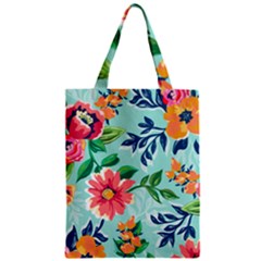 Multi Colour Floral Print Zipper Classic Tote Bag by designsbymallika