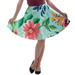 Multi Colour Floral Print A-line Skater Skirt by designsbymallika