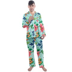 Multi Colour Floral Print Men s Satin Pajamas Long Pants Set by designsbymallika