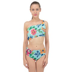 Multi Colour Floral Print Spliced Up Two Piece Swimsuit by designsbymallika