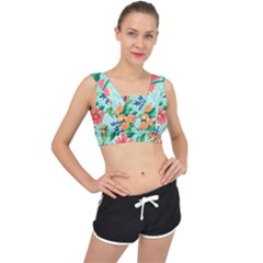 Multi Colour Floral Print V-back Sports Bra by designsbymallika