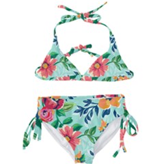 Multi Colour Floral Print Kids  Classic Bikini Set by designsbymallika