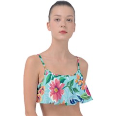 Multi Colour Floral Print Frill Bikini Top by designsbymallika