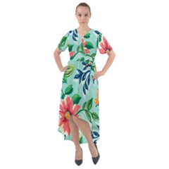 Multi Colour Floral Print Front Wrap High Low Dress