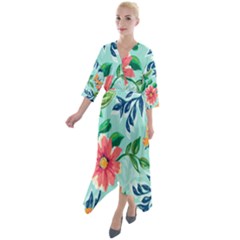 Multi Colour Floral Print Quarter Sleeve Wrap Front Maxi Dress