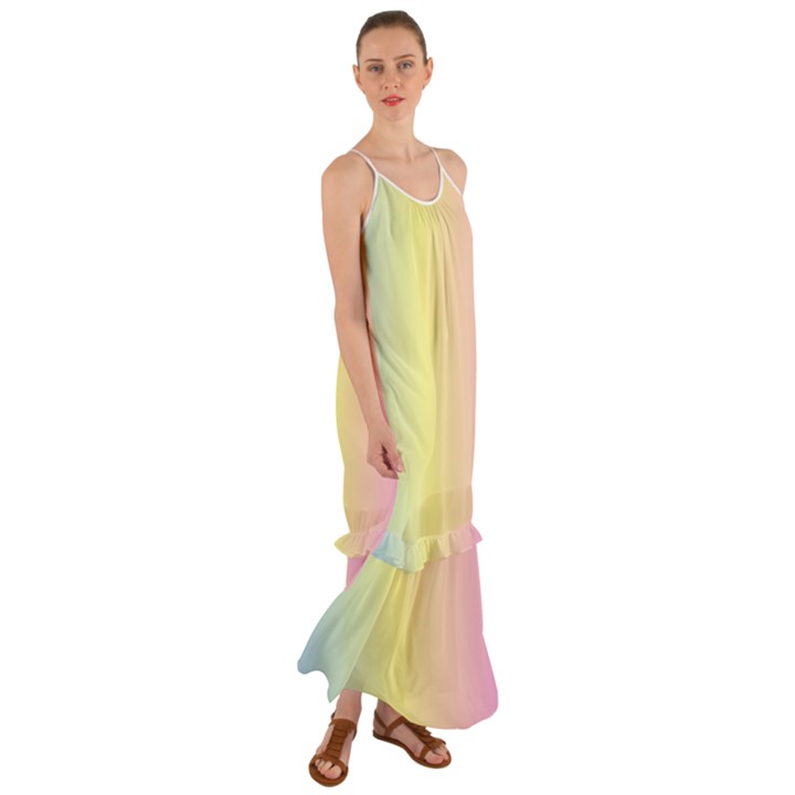 VERTICAL RAINBOW SHADE Cami Maxi Ruffle Chiffon Dress