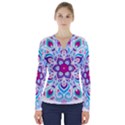 MANDALA BLUE V-Neck Long Sleeve Top View1