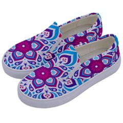 Mandala Blue Kids  Canvas Slip Ons by designsbymallika