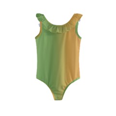 Green Orange Shades Kids  Frill Swimsuit by designsbymallika