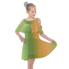 Green Orange Shades Kids  Shoulder Cutout Chiffon Dress by designsbymallika