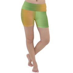 Green Orange Shades Lightweight Velour Yoga Shorts by designsbymallika