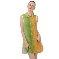 Green Orange Shades Sleeveless Shirt Dress by designsbymallika