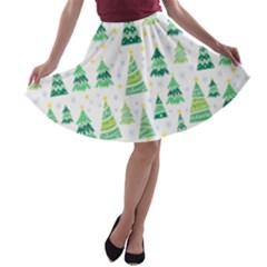 Christmas Tree Pattern A-line Skater Skirt by designsbymallika