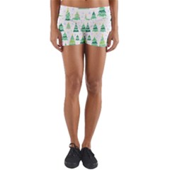 Christmas Tree Pattern Yoga Shorts by designsbymallika