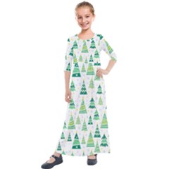 Christmas Tree Pattern Kids  Quarter Sleeve Maxi Dress by designsbymallika