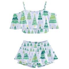 Christmas Tree Pattern Kids  Off Shoulder Skirt Bikini by designsbymallika