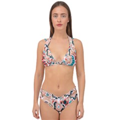 Baatik Floral Print Double Strap Halter Bikini Set by designsbymallika