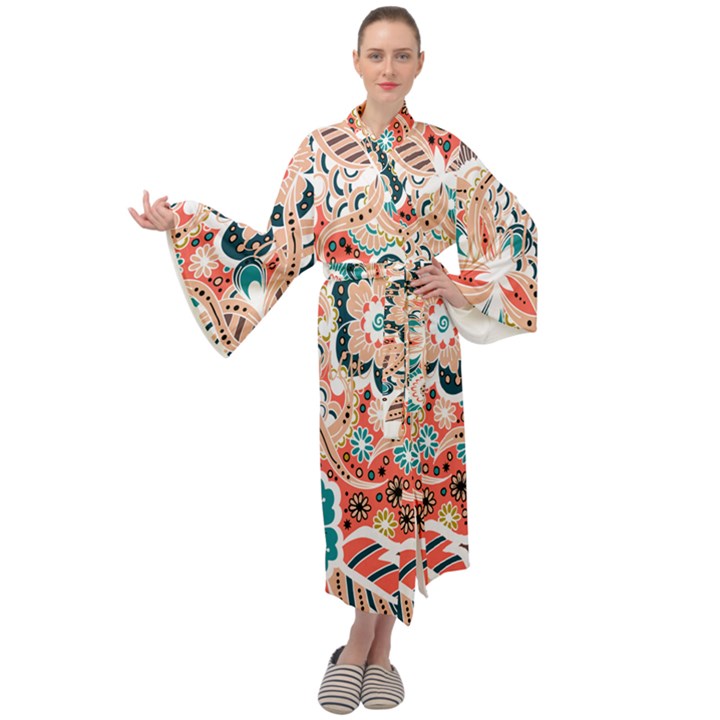 baatik floral print Maxi Velour Kimono