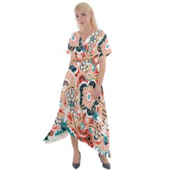 Baatik Floral Print Cross Front Sharkbite Hem Maxi Dress