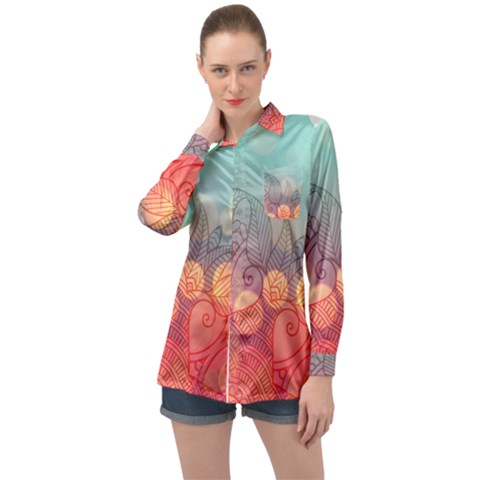 Mandala Pattern Long Sleeve Satin Shirt by designsbymallika