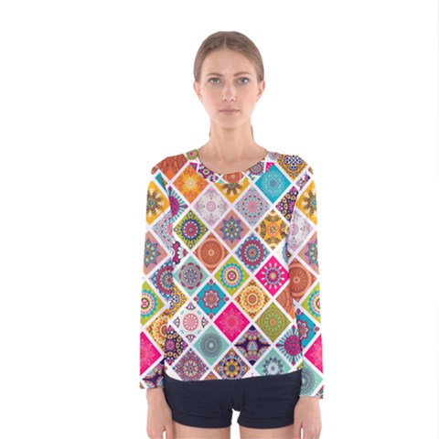 Ethnic Mandala Pattern Women s Long Sleeve Tee by designsbymallika