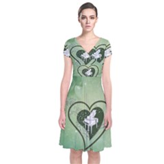 Music, Piano On A Heart Short Sleeve Front Wrap Dress by FantasyWorld7