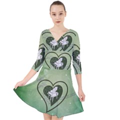 Music, Piano On A Heart Quarter Sleeve Front Wrap Dress by FantasyWorld7