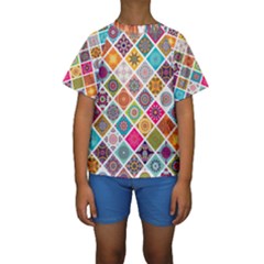 Ethnic Mandala Pattern Kids  Short Sleeve Swimwear by designsbymallika