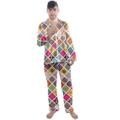 Ethnic Mandala Pattern Men s Satin Pajamas Long Pants Set by designsbymallika