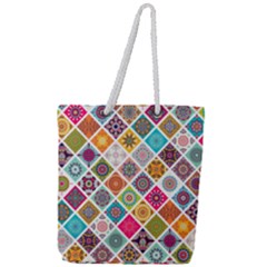 Ethnic Mandala Pattern Full Print Rope Handle Tote (large) by designsbymallika