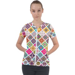 Ethnic Mandala Pattern Short Sleeve Zip Up Jacket