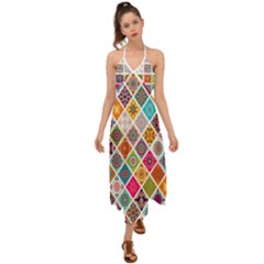 Ethnic Mandala Pattern Halter Tie Back Dress 