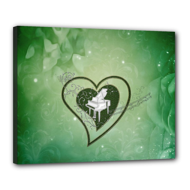 Music, Piano On A Heart Canvas 20  x 16  (Stretched)