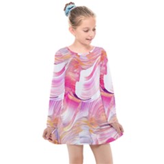 Pink Paint Brush Kids  Long Sleeve Dress by designsbymallika