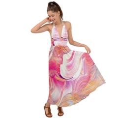 Pink Paint Brush Backless Maxi Beach Dress by designsbymallika