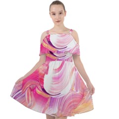 Pink Paint Brush Cut Out Shoulders Chiffon Dress