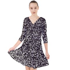 Black And White Confetti Pattern Quarter Sleeve Front Wrap Dress by yoursparklingshop