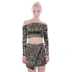 Black And White Confetti Pattern Off Shoulder Top With Mini Skirt Set by yoursparklingshop