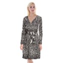 Black And White Confetti Pattern Long Sleeve Velvet Front Wrap Dress View1